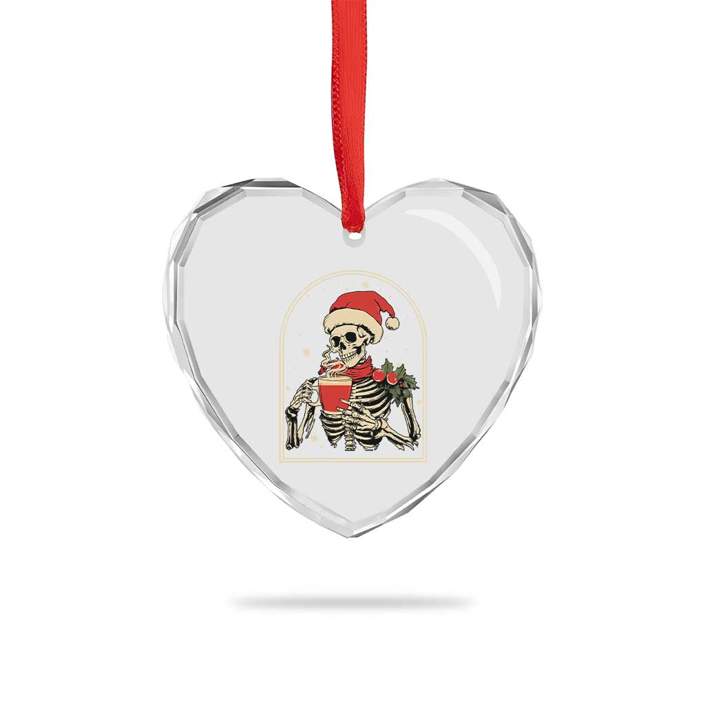 Skeleton Christmas Heart Crystal Glass Ornament Dead Inside But Caffeinated Coffee Addict Xmas Vibe TS02 Print Your Wear