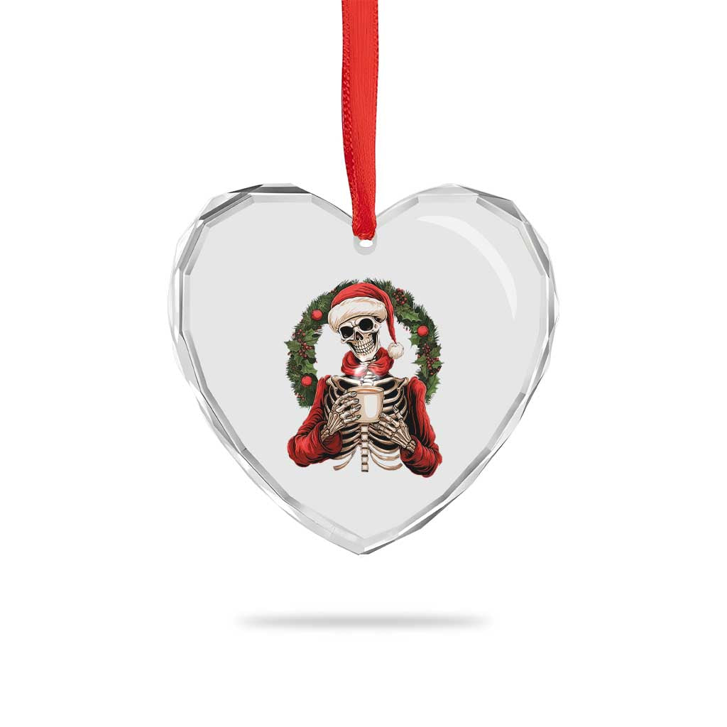 Skeleton Christmas Heart Crystal Glass Ornament Dead Inside But Caffeinated Coffee Lover Xmas Vibe TS02 Print Your Wear