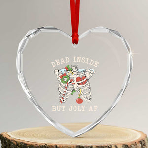 Skeleton Christmas Heart Crystal Glass Ornament Dead Inside But Jolly AF Xmas Vibe TS02 Transparent Glass 3'' Heart Print Your Wear