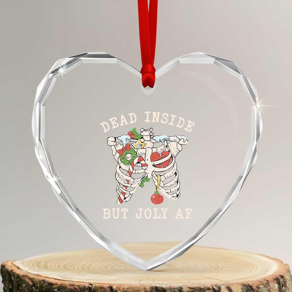 Skeleton Christmas Heart Crystal Glass Ornament Dead Inside But Jolly AF Xmas Vibe TS02 Transparent Glass 3'' Heart Print Your Wear