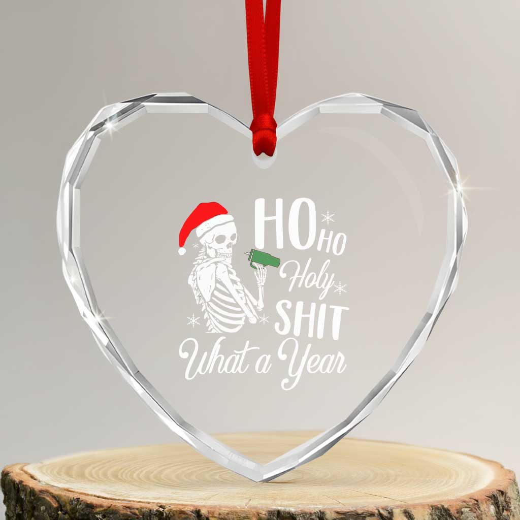 Skeleton Christmas Heart Crystal Glass Ornament Ho Ho Holy Shit What A Year Funny Boujee Xmas Vibe TS02 Transparent Glass 3'' Heart Print Your Wear