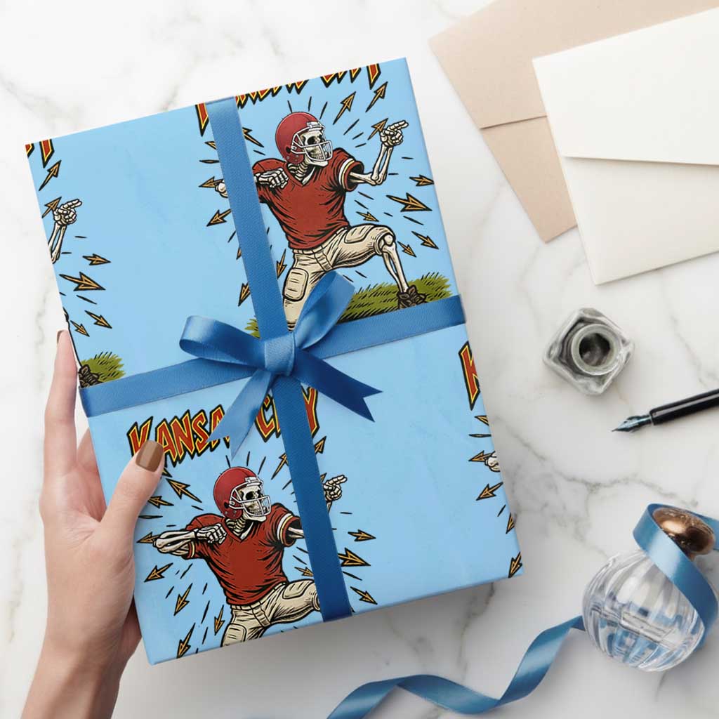 Skeleton Football Lover Wrapping Paper Roll Touchdown Game Day Lifestyle TS12 Light Blue Print Your Wear