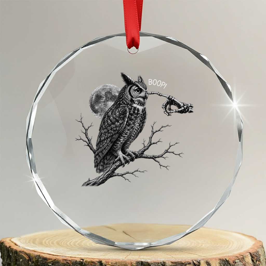 Skeleton Hand Boop Owl Crystal Glass Ornament Funny Spooky Halloween Moon Graphic TS10 Transparent Glass 3'' Circle Print Your Wear