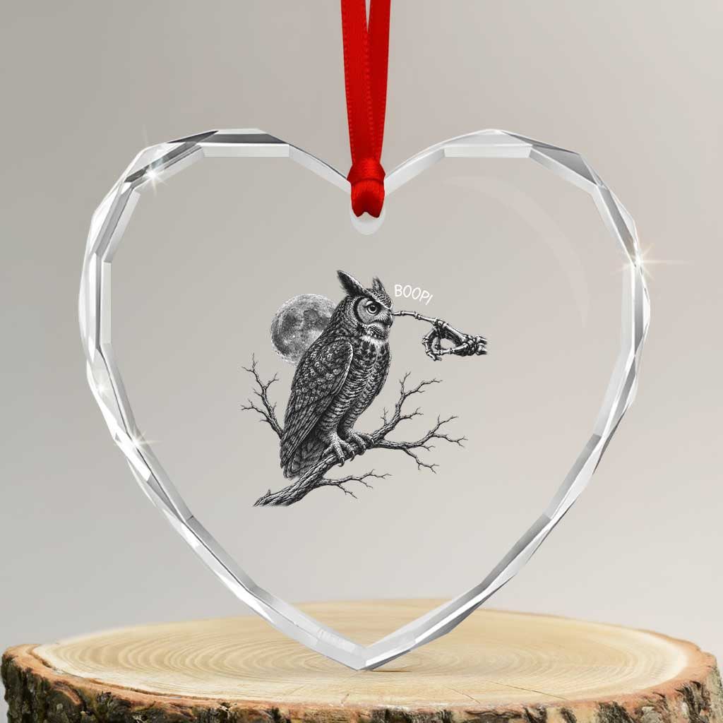 Skeleton Hand Boop Owl Heart Crystal Glass Ornament Funny Spooky Halloween Moon Graphic TS10 Transparent Glass 3'' Heart Print Your Wear