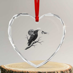 Skeleton Hand Boop Raven Heart Crystal Glass Ornament Funny Spooky Halloween Crow Moon Graphic
