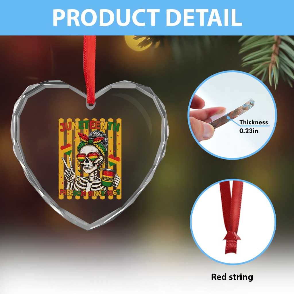 Skeleton Juneteenth Freedom Heart Crystal Glass Ornament African American Pride Gift