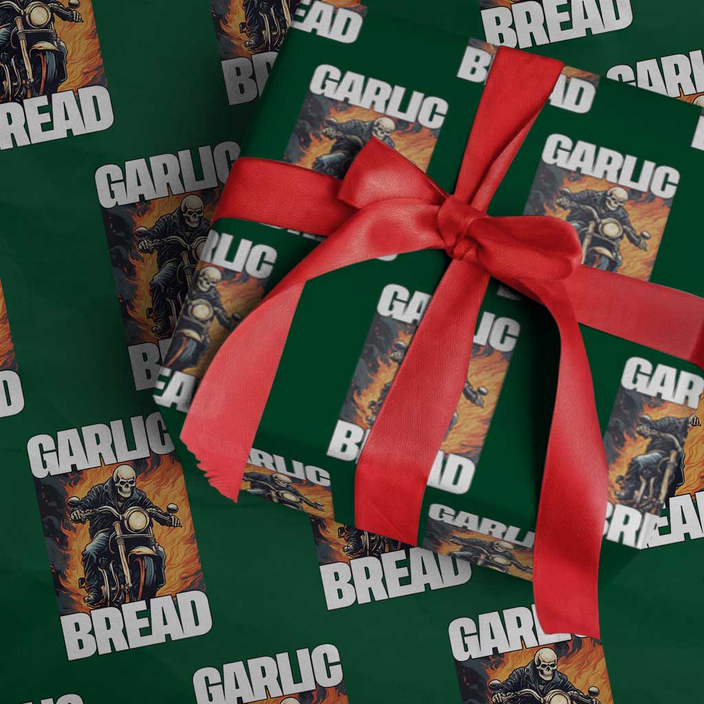 Skeleton Meme Wrapping Paper Roll Garlic Bread Flaming Biker On Fire Funny Edgy Hard Cringe TS02 Green Print Your Wear