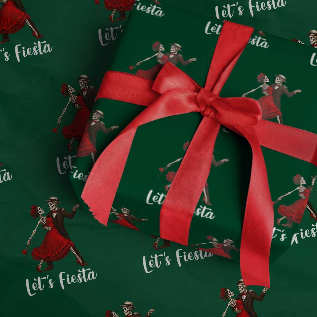 Skeleton Mexican Christmas Wrapping Paper Roll Let us Fiesta TS14 Green Print Your Wear