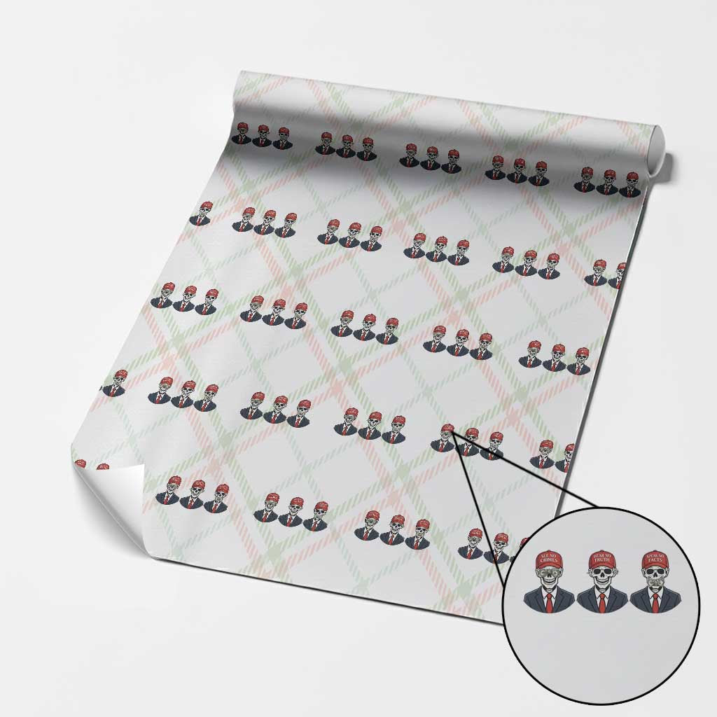 Skeleton See No Crimes Hear No Truth Wrapping Paper Roll Funny Political Satire TS12 Christmas Plaid Print Your Wear