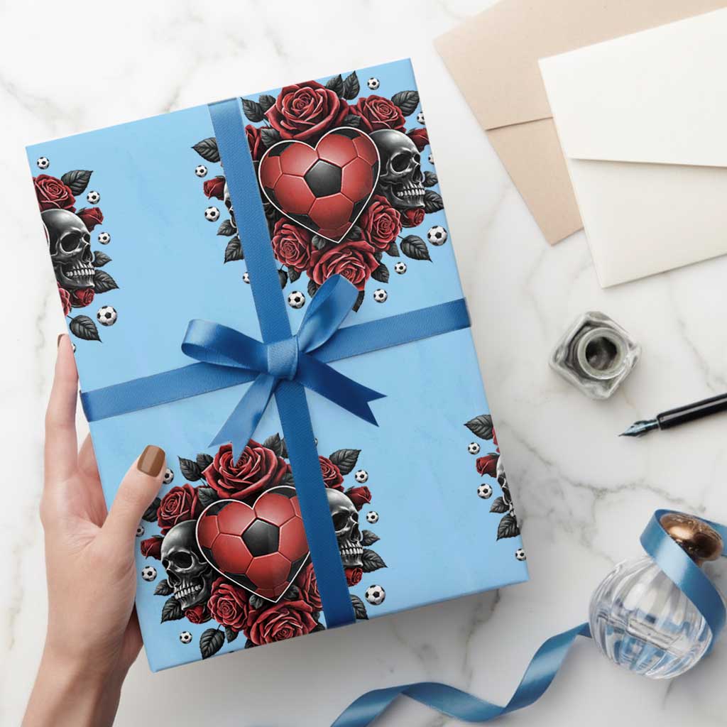Skeleton Soccer Player Wrapping Paper Roll Valentine Day Gift TS12 Light Blue Print Your Wear