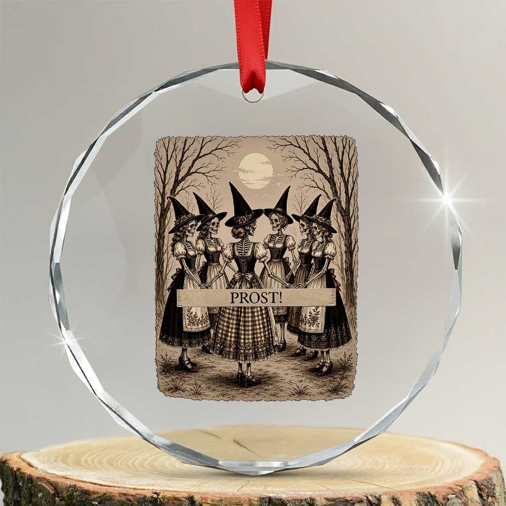Skeleton Witches Coven Oktoberfest Crystal Glass Ornament German Dirndl Spooky Beer Festival Gift TS12 Transparent Glass 3'' Circle Print Your Wear