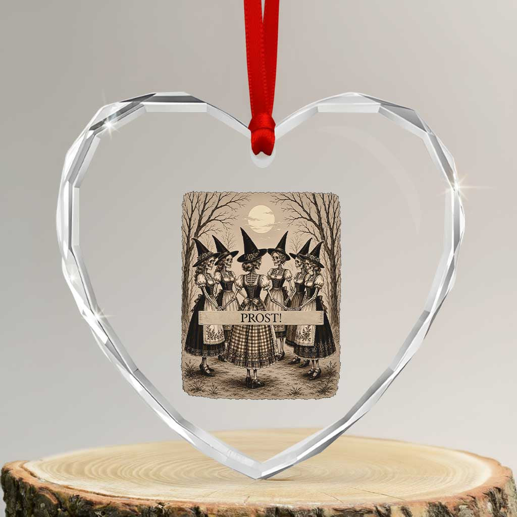 Skeleton Witches Coven Oktoberfest Heart Crystal Glass Ornament German Dirndl Spooky Beer Festival Gift TS12 Transparent Glass 3'' Heart Print Your Wear