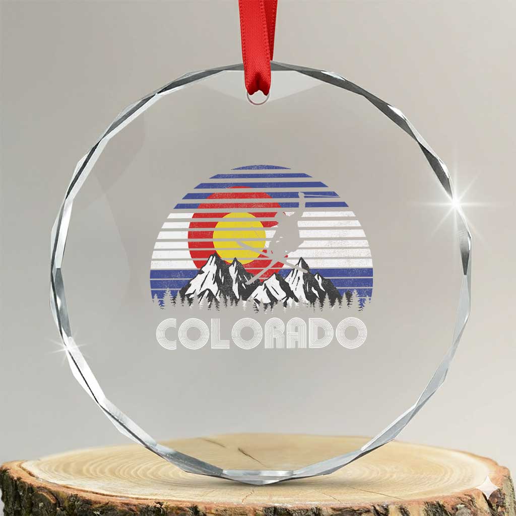 Ski Skiing Colorado Snow Mountain Winter Sport Crystal Glass Ornament TS11 Transparent Glass 3'' Circle Print Your Wear