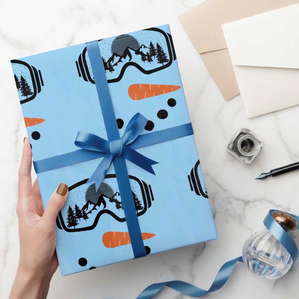 Ski Snowboard Snowman Face Wrapping Paper Roll Goggles Skiing Snow Ski Lover Skier TS10 Light Blue Print Your Wear