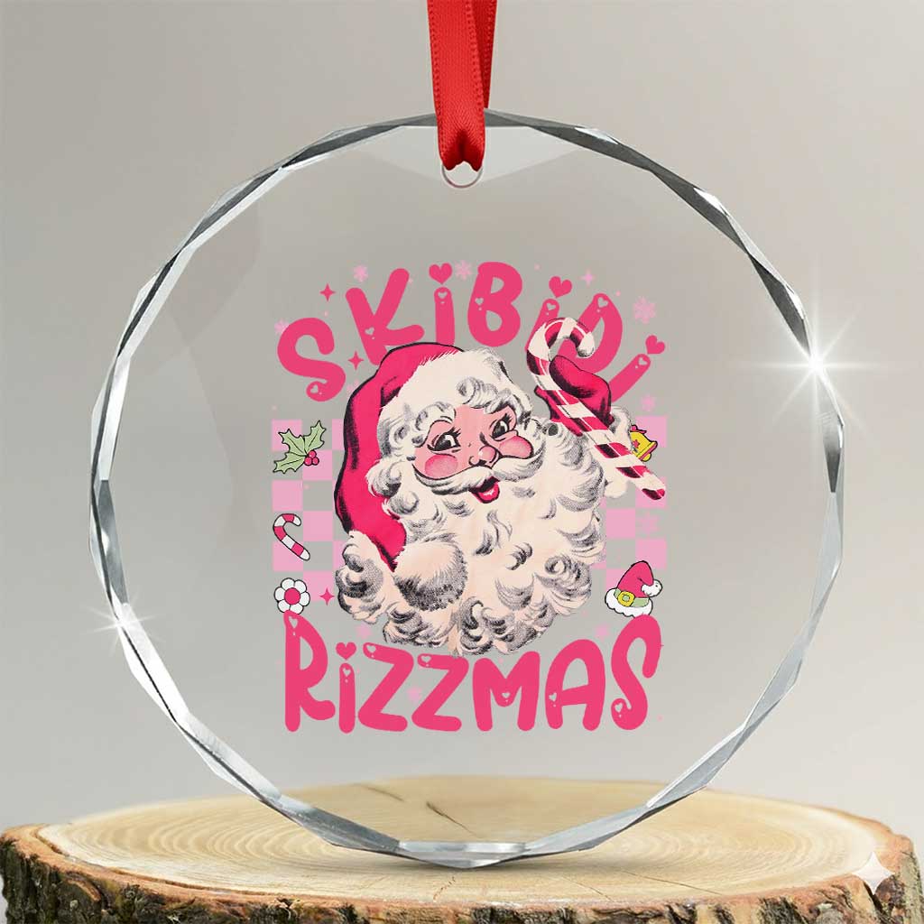 Skibidi Rizzmas Santa Crystal Glass Ornament Rizz Santa Pink Groovy Funny Xmas Gen Alpha Girl Kids TS10 Transparent Glass 3'' Circle Print Your Wear