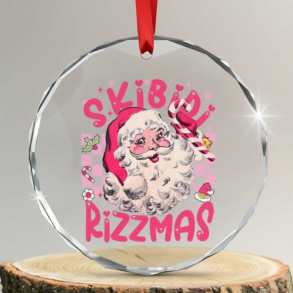Skibidi Rizzmas Santa Crystal Glass Ornament Rizz Santa Pink Groovy Funny Xmas Gen Alpha Girl Kids TS10 Transparent Glass 3'' Circle Print Your Wear