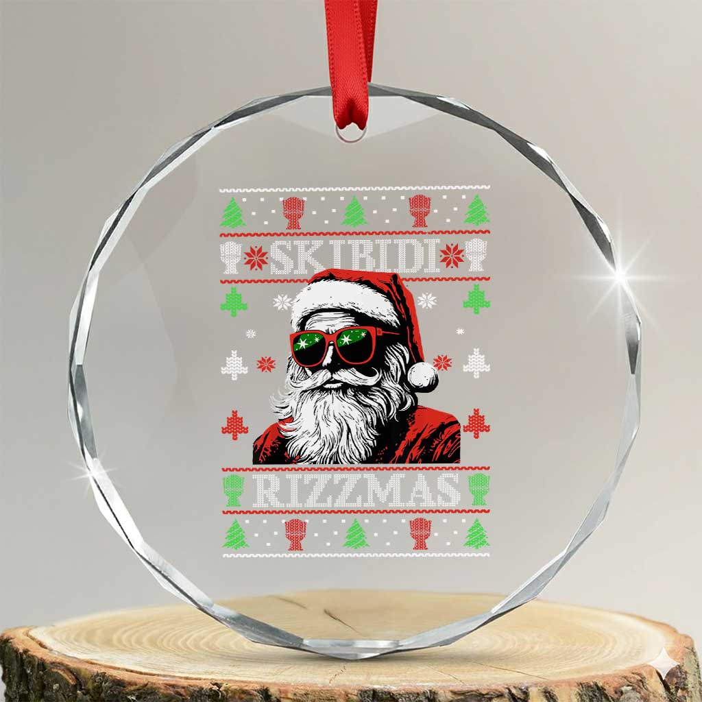 Skibidi Rizzmas Xmas Crystal Glass Ornament Rizz Santa Claus Funny Christmas Gen Alpha TS10 Transparent Glass 3'' Circle Print Your Wear