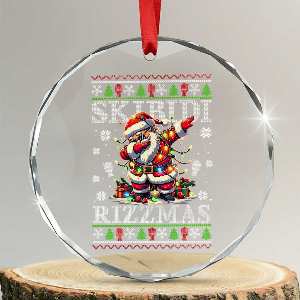 Skibidi Rizzmas Xmas Crystal Glass Ornament Rizz Santa Claus Funny Xmas Gen Alpha TS10 Transparent Glass 3'' Circle Print Your Wear