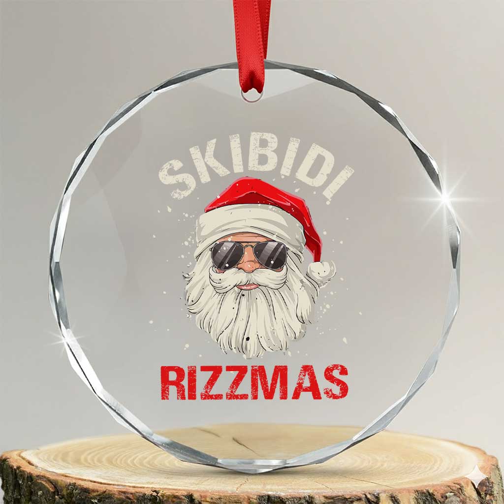 Skibidi Rizzmas Xmas Crystal Glass Ornament Rizz Santa Claus Retro Funny Xmas Gen Alpha Kid TS10 Transparent Glass 3'' Circle Print Your Wear