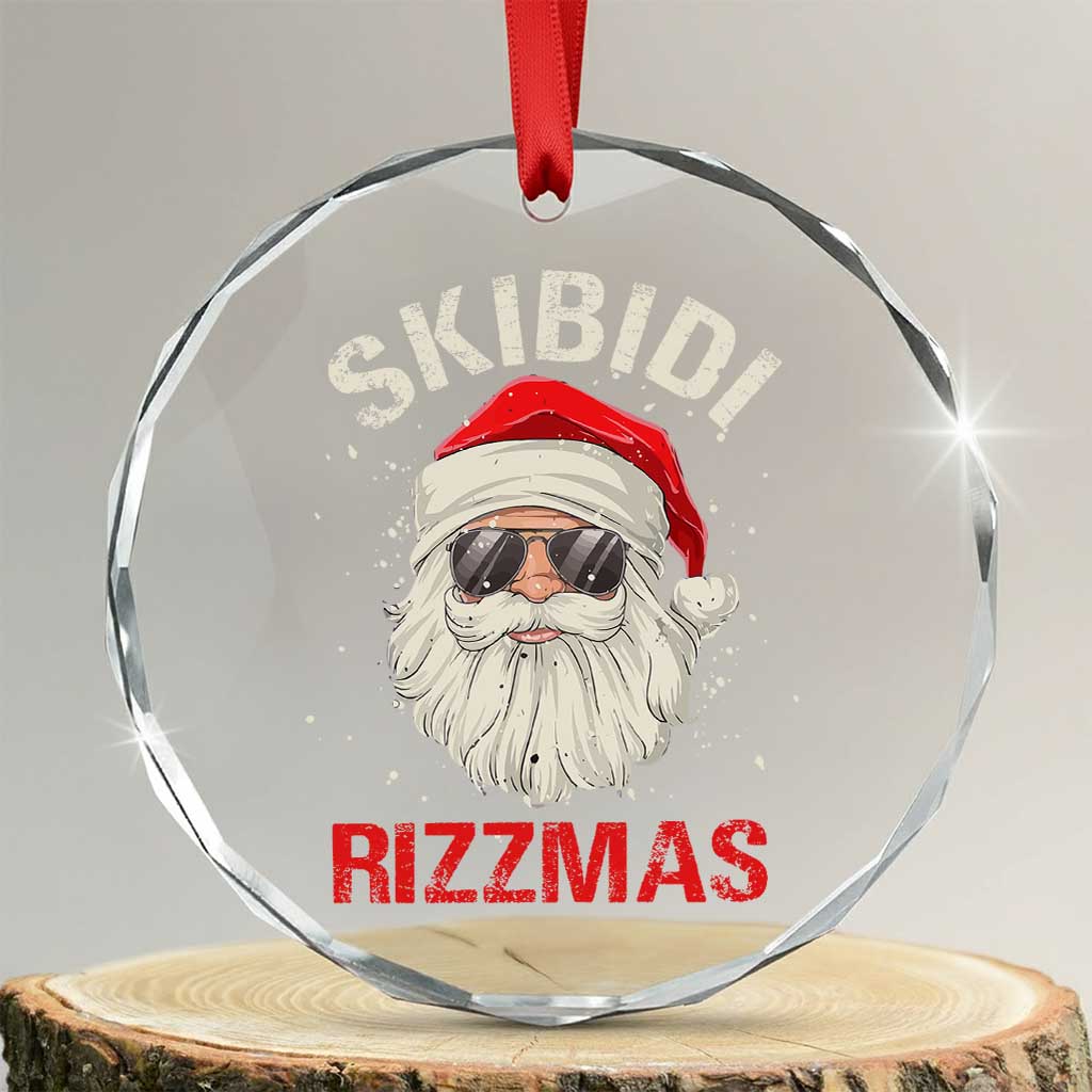 Skibidi Rizzmas Xmas Crystal Glass Ornament Rizz Santa Claus Retro Funny Xmas Gen Alpha Kid TS10 Transparent Glass 3'' Circle Print Your Wear