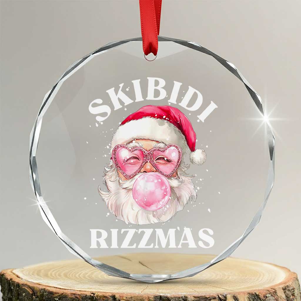 Skibidi Rizzmas Xmas Crystal Glass Ornament Rizz Santa Pink Bubble Gum Funny Xmas Gen Alpha Girl Kids TS10 Transparent Glass 3'' Circle Print Your Wear