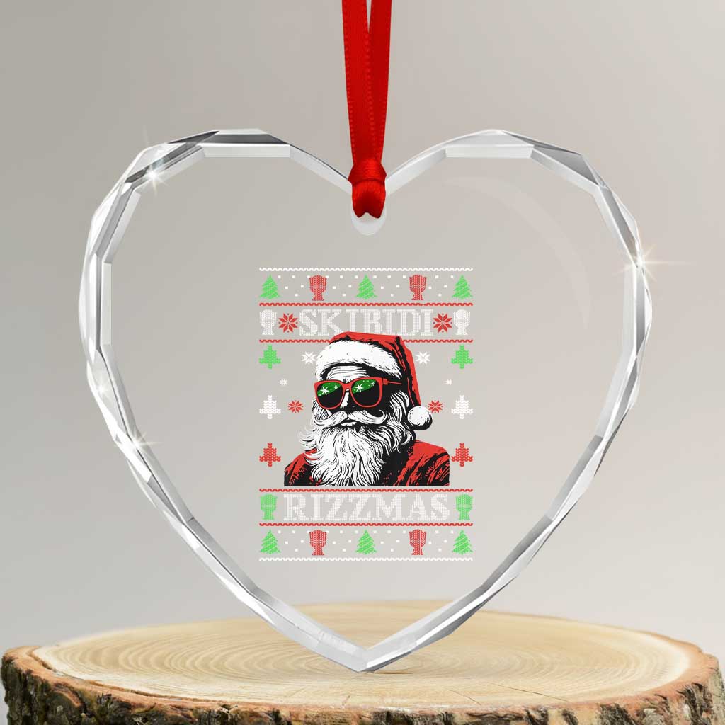 Skibidi Rizzmas Xmas Heart Crystal Glass Ornament Rizz Santa Claus Funny Christmas Gen Alpha TS10 Transparent Glass 3'' Heart Print Your Wear
