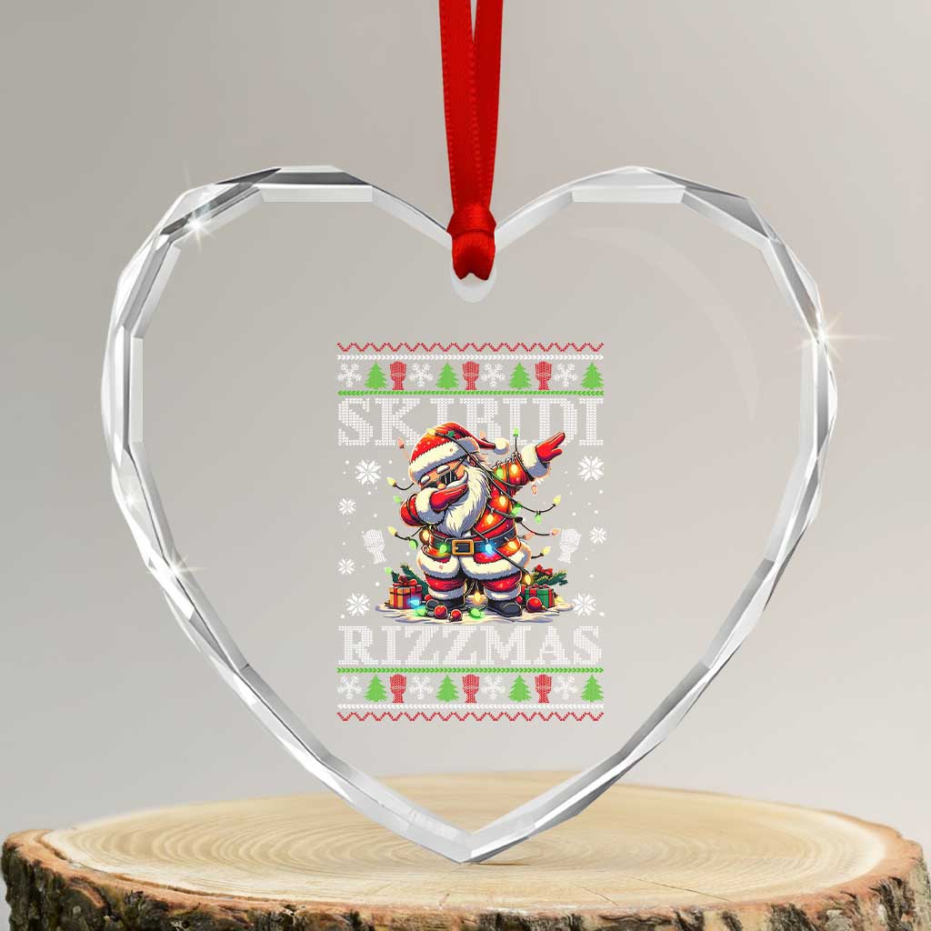 Skibidi Rizzmas Xmas Heart Crystal Glass Ornament Rizz Santa Claus Funny Xmas Gen Alpha TS10 Transparent Glass 3'' Heart Print Your Wear