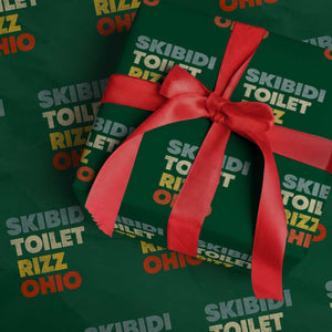 Skibidi Toilet Rizz Ohio Wrapping Paper Roll Funny Gen Alpha Slang Rizzler Game TS02 Green Print Your Wear