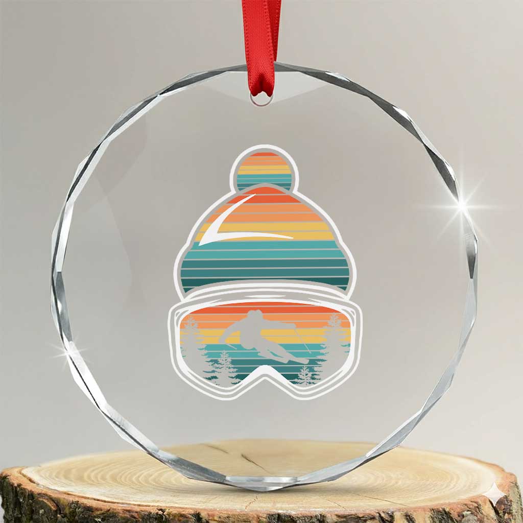 Skiing Mountain Retro Ski Goggles Winter Sport Crystal Glass Ornament TS11 Transparent Glass 3'' Circle Print Your Wear