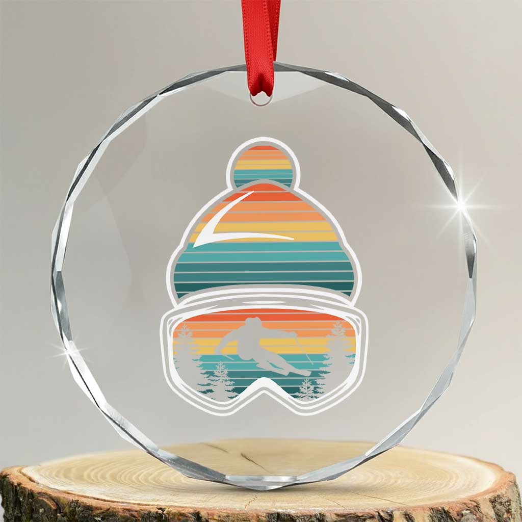 Skiing Mountain Retro Ski Goggles Winter Sport Crystal Glass Ornament TS11 Transparent Glass 3'' Circle Print Your Wear
