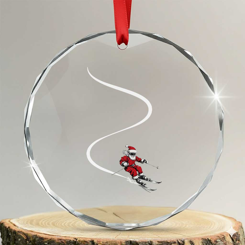 Skiing Santa Christmas Crystal Glass Ornament Retro Funny Ski Trip Freeride Freeski Winter Sports Skiers TS10 Transparent Glass 3'' Circle Print Your Wear
