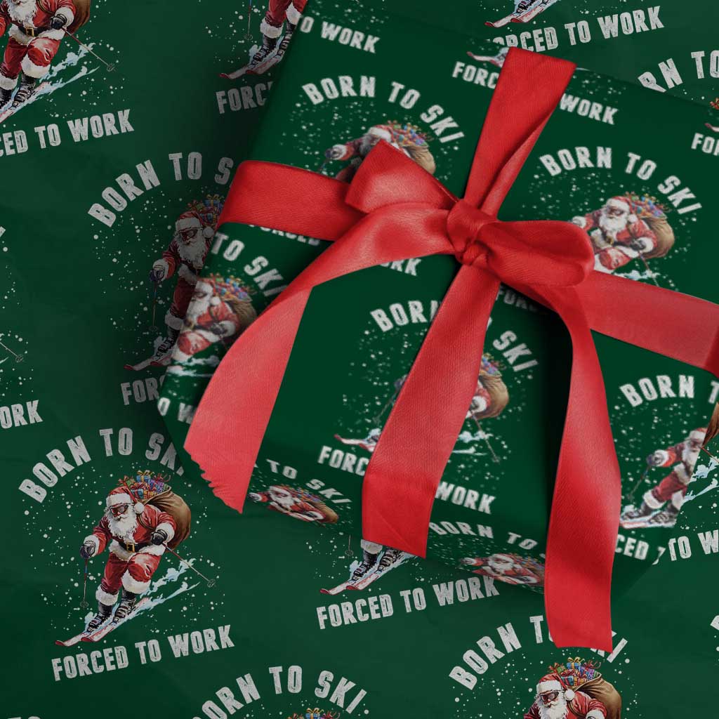 Skiing Santa Christmas Wrapping Paper Roll Funny Born to Ski Forced to Work TS10 Green Print Your Wear