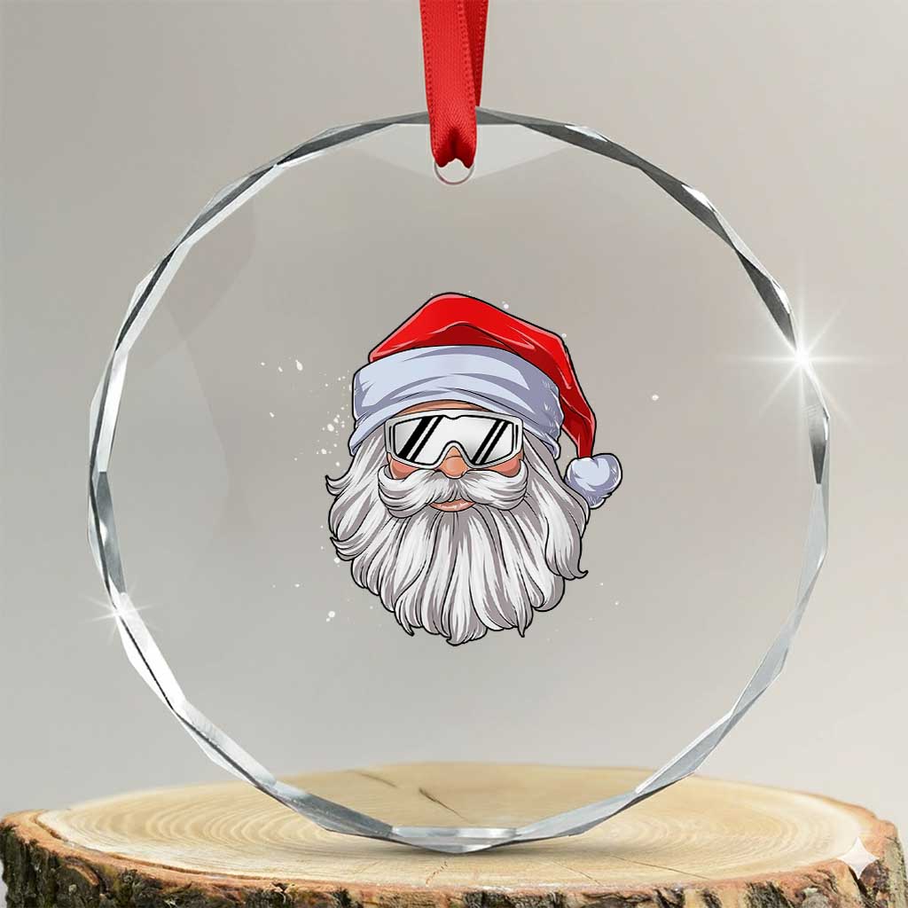 Skiing Santa Face Christmas Crystal Glass Ornament Retro Ski Goggles Winter Sports Skiing Gift Snowboard TS10 Transparent Glass 3'' Circle Print Your Wear