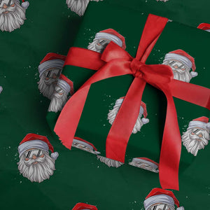 Skiing Santa Face Christmas Wrapping Paper Roll Retro Ski Goggles Winter Sports Skiing Gift Snowboard TS10 Green Print Your Wear