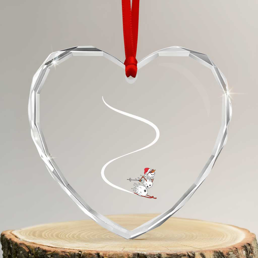 Skiing Snowman Heart Crystal Glass Ornament Funny Ski Freeride Freeski Winter Sports Skiers TS10 Transparent Glass 3'' Heart Print Your Wear