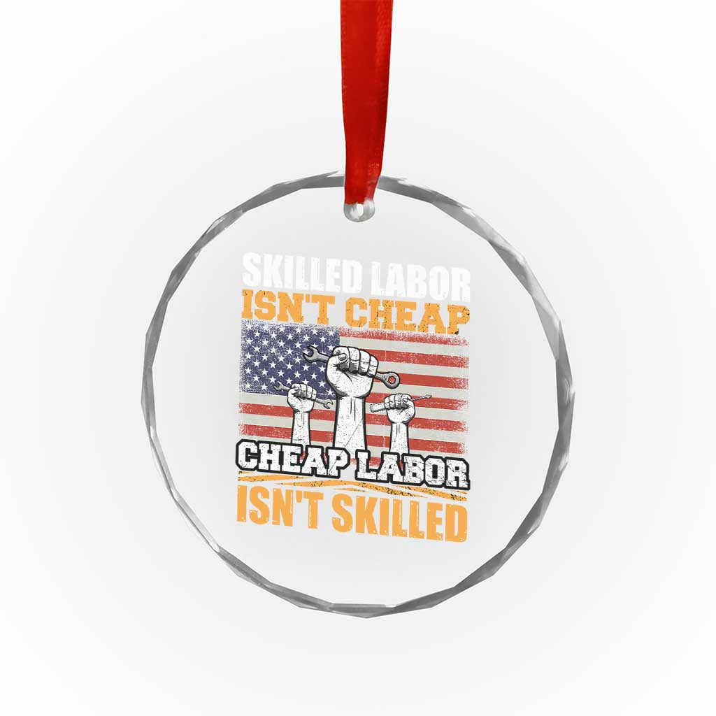 Skilled Labor Patriotic USA Flag Crystal Glass Ornament Blue Collar Trade Union Hand Tools Pride Graphic