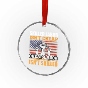 Skilled Labor Patriotic USA Flag Crystal Glass Ornament Blue Collar Trade Union Hand Tools Pride Graphic