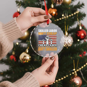 Skilled Labor Patriotic USA Flag Crystal Glass Ornament Blue Collar Trade Union Hand Tools Pride Graphic