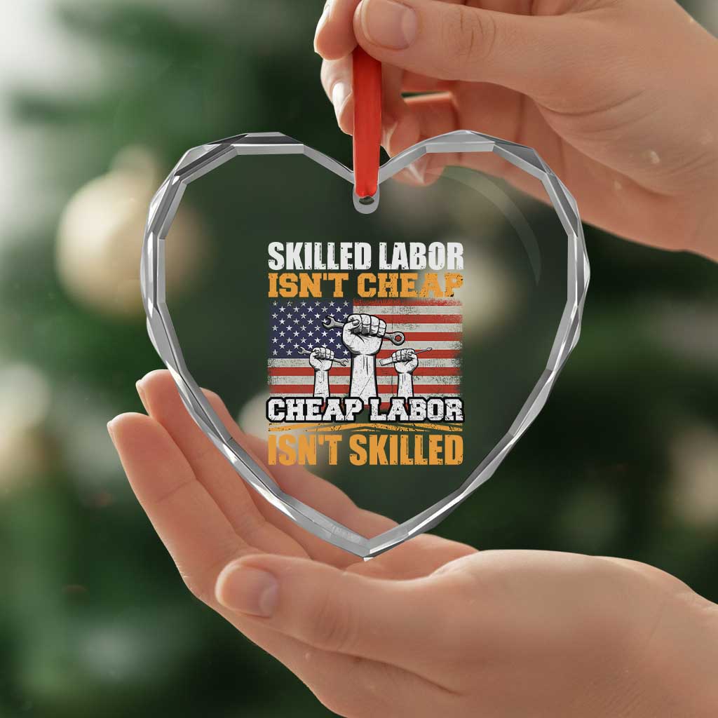 Skilled Labor Patriotic USA Flag Heart Crystal Glass Ornament Blue Collar Trade Union Hand Tools Pride Graphic TS02 Print Your Wear