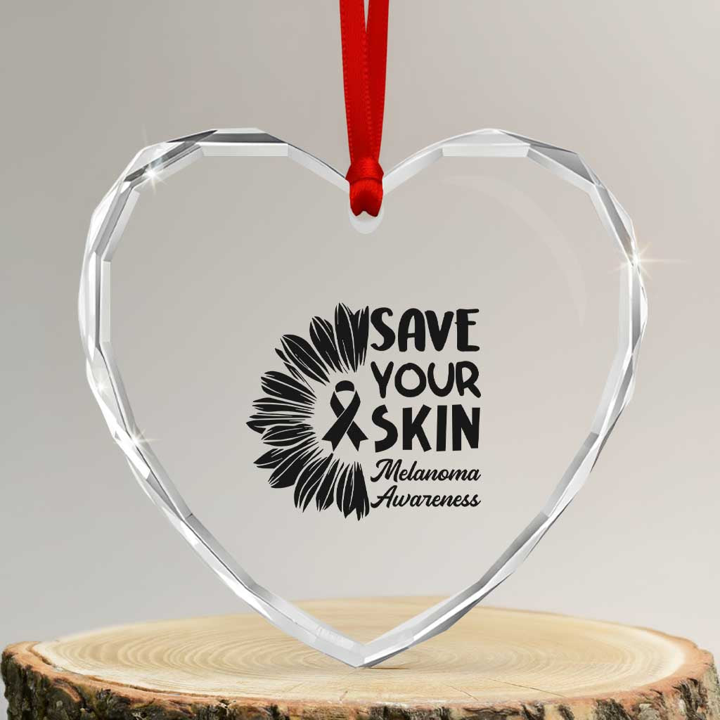 Skin Cancer Fighter Heart Crystal Glass Ornament Save Your Skin TS12 Transparent Glass 3'' Heart Print Your Wear
