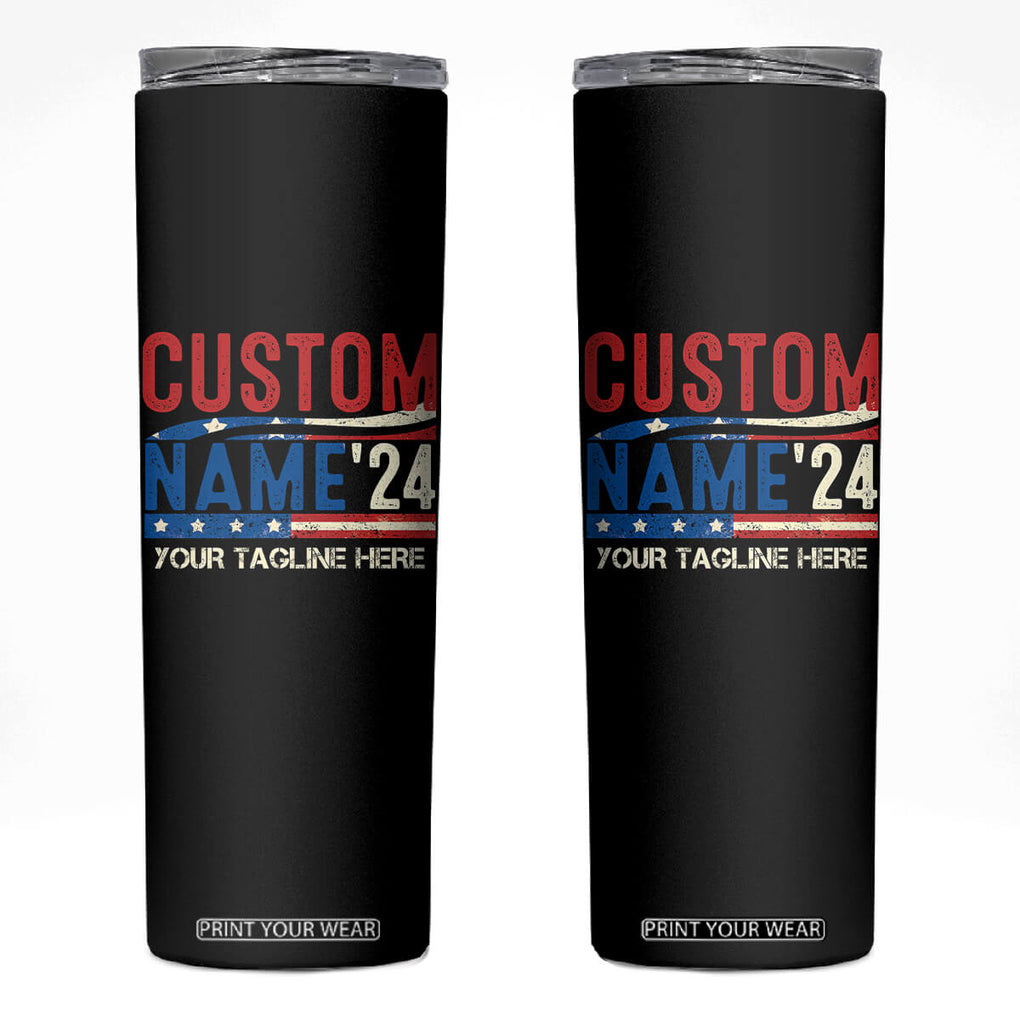 Personalized 2024 Election Skinny Tumbler Custom Name 47th US President Supporter Retro CTM02 Black Print Your Wear