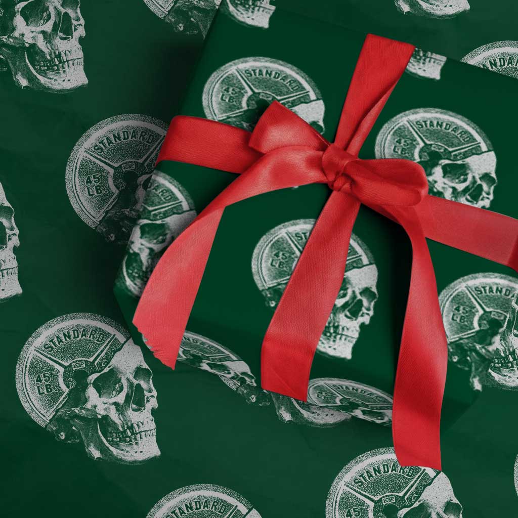Skull 45 lbs Plate Weight Lifting Gym Workout Wrapping Paper Roll TS11 Green Print Your Wear