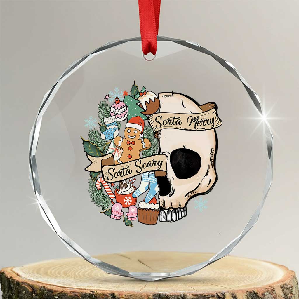 Skull Christmas Crystal Glass Ornament Sorta Scary Sorta Merry TS02 Transparent Glass 3'' Circle Print Your Wear