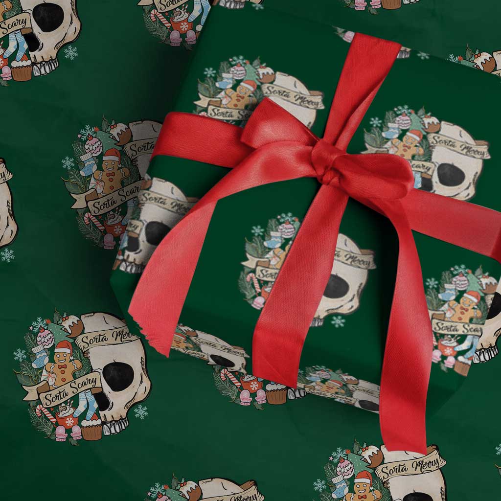 Skull Christmas Wrapping Paper Roll Sorta Scary Sorta Merry TS02 Green Print Your Wear