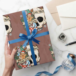 Skull Christmas Wrapping Paper Roll Sorta Scary Sorta Merry TS02 Mocha Print Your Wear