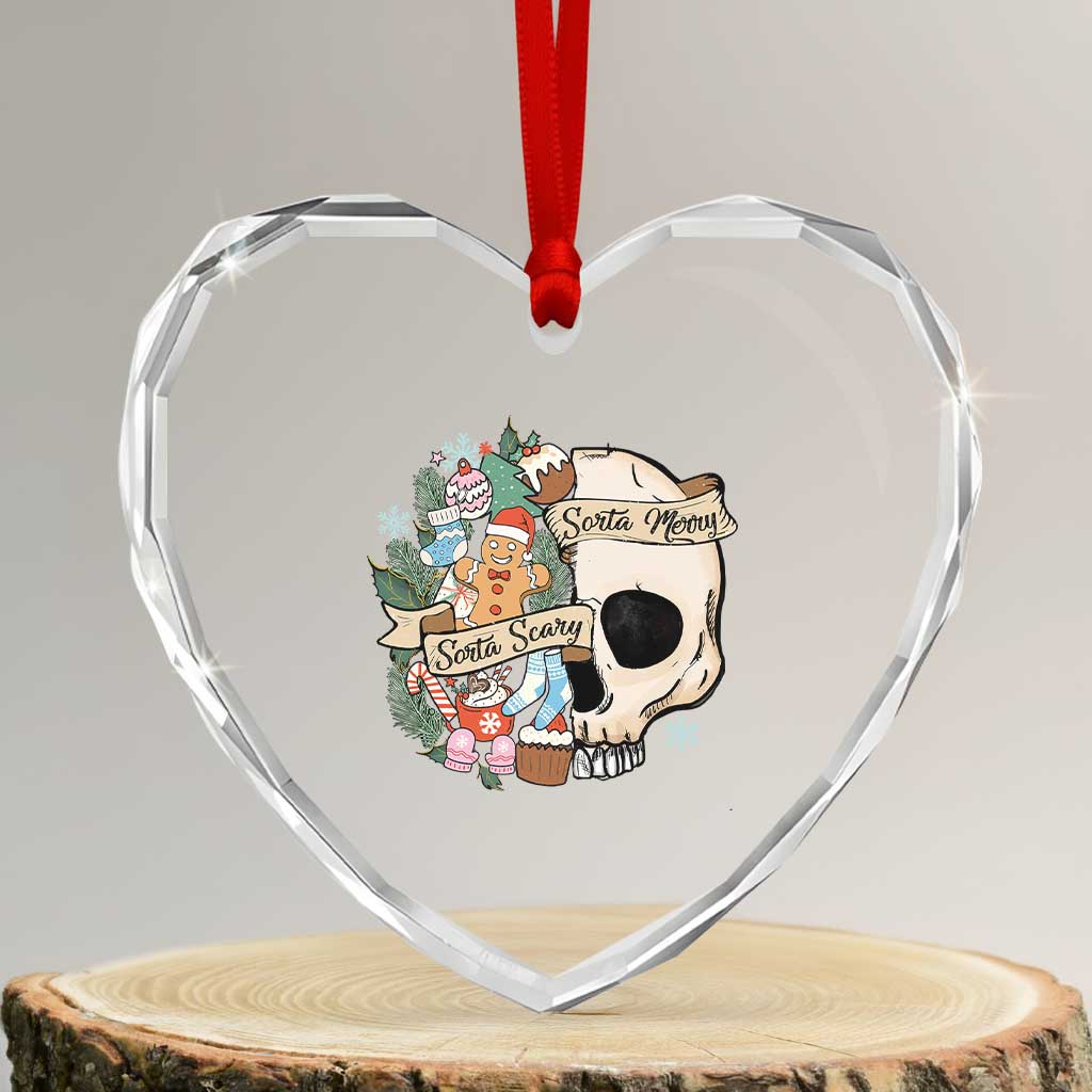 Skull Christmas Heart Crystal Glass Ornament Sorta Scary Sorta Merry TS02 Transparent Glass 3'' Heart Print Your Wear