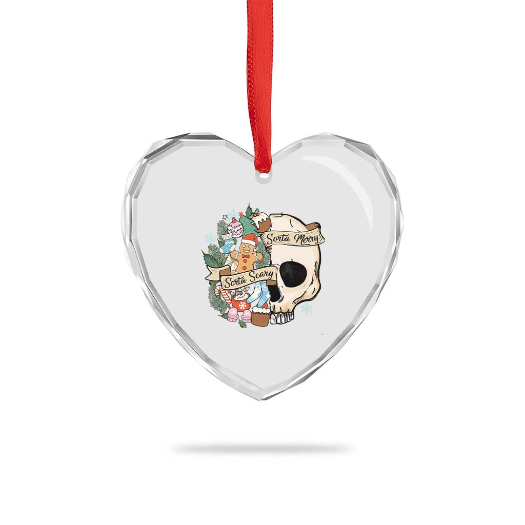 Skull Christmas Heart Crystal Glass Ornament Sorta Scary Sorta Merry TS02 Print Your Wear