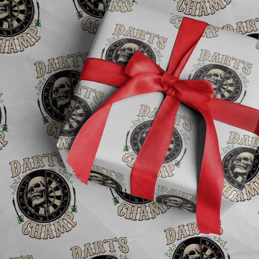 Skull Dartboard Retro Vintage Wrapping Paper Roll Darts Player Champion Gift TS12 White Print Your Wear