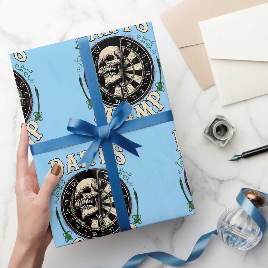 Skull Dartboard Retro Vintage Wrapping Paper Roll Darts Player Champion Gift TS12 Light Blue Print Your Wear