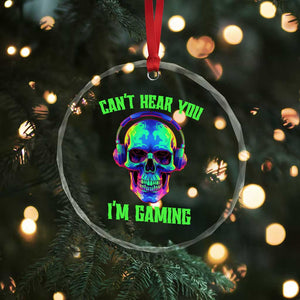 Skull Gamer Crystal Glass Ornament Can't Hear You I'm Gaming Funny Video Game Lover Player TS02 Print Your Wear
